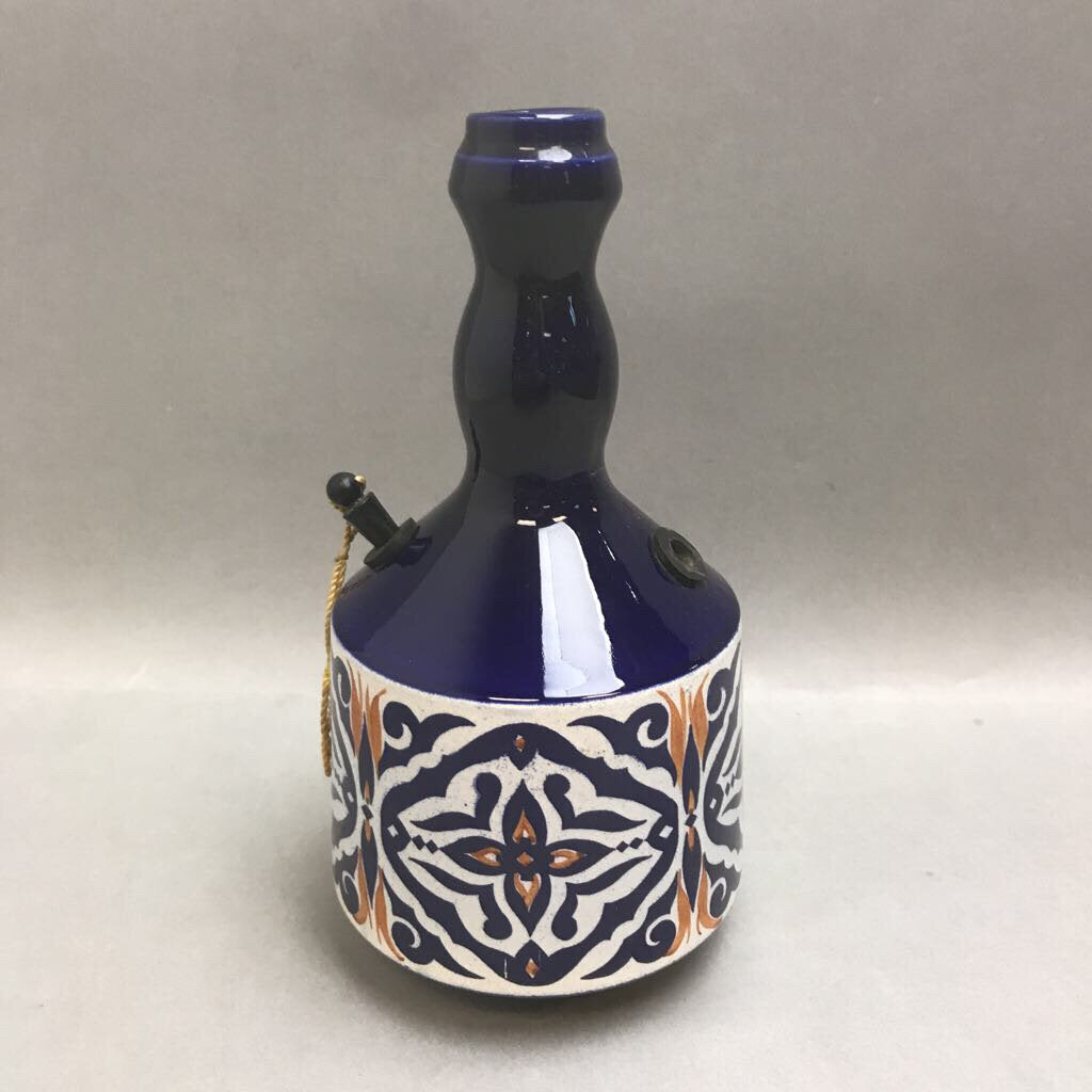 Vintage Israel Blue Hand Painted Pottery Bottle (9