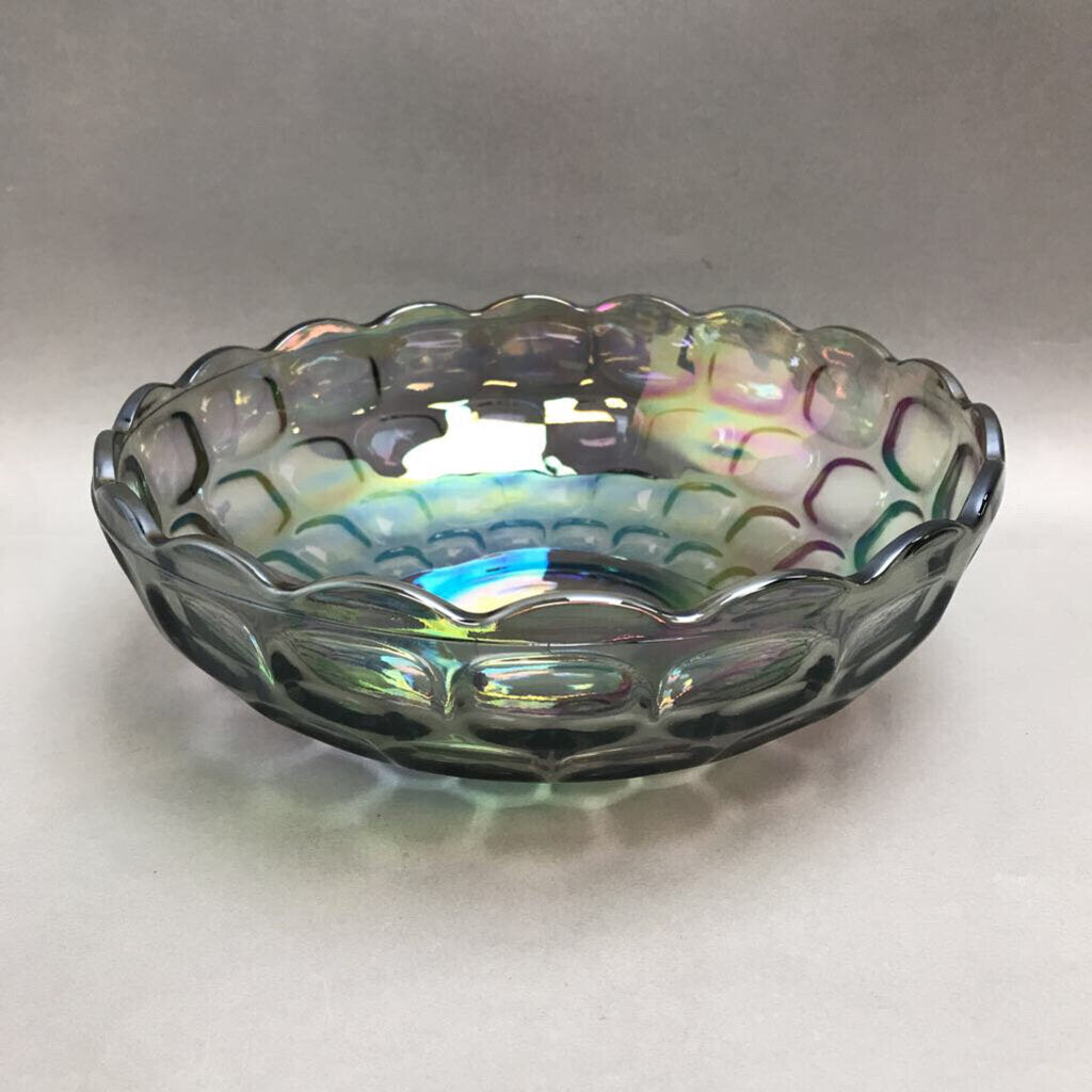 Federal Glass Colonial Iridescent Smoke Carnival Glass Bowl (3.25x9x9)