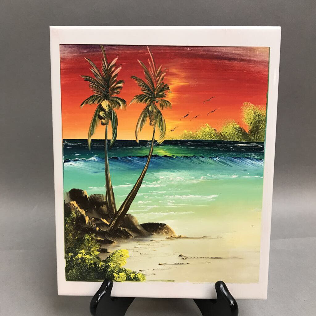 Hand Painted Beach Scene Tile (10x8)