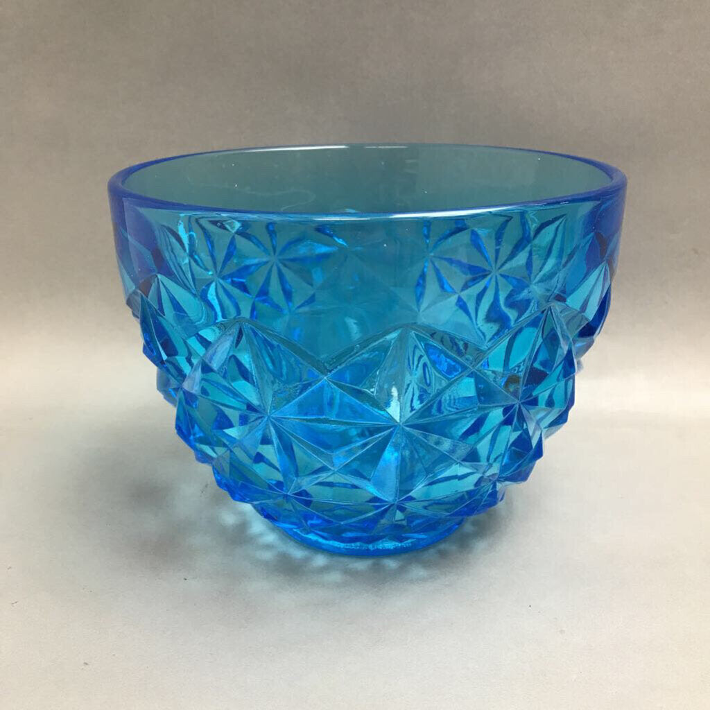 Vintage Blue Pressed Glass Ice Bucket / Bowl (6x8x8)