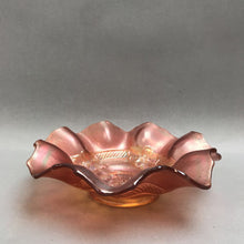 Load image into Gallery viewer, Antique Dugan Carnival Glass Apple Blossoms Bow Peach Ruffle Rim (7&quot;)
