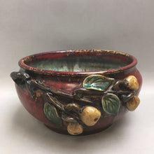 Load image into Gallery viewer, Red &amp; Green Pottery Bowl with Olive Motif (5x9)
