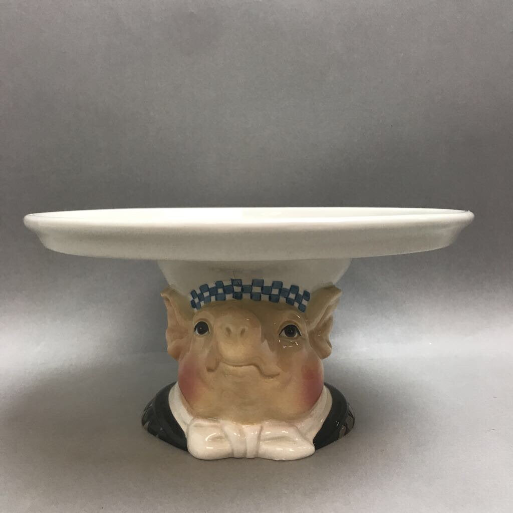 Dept 56 JAM BON French Pig Waiter Pedestal Cake Plate (9