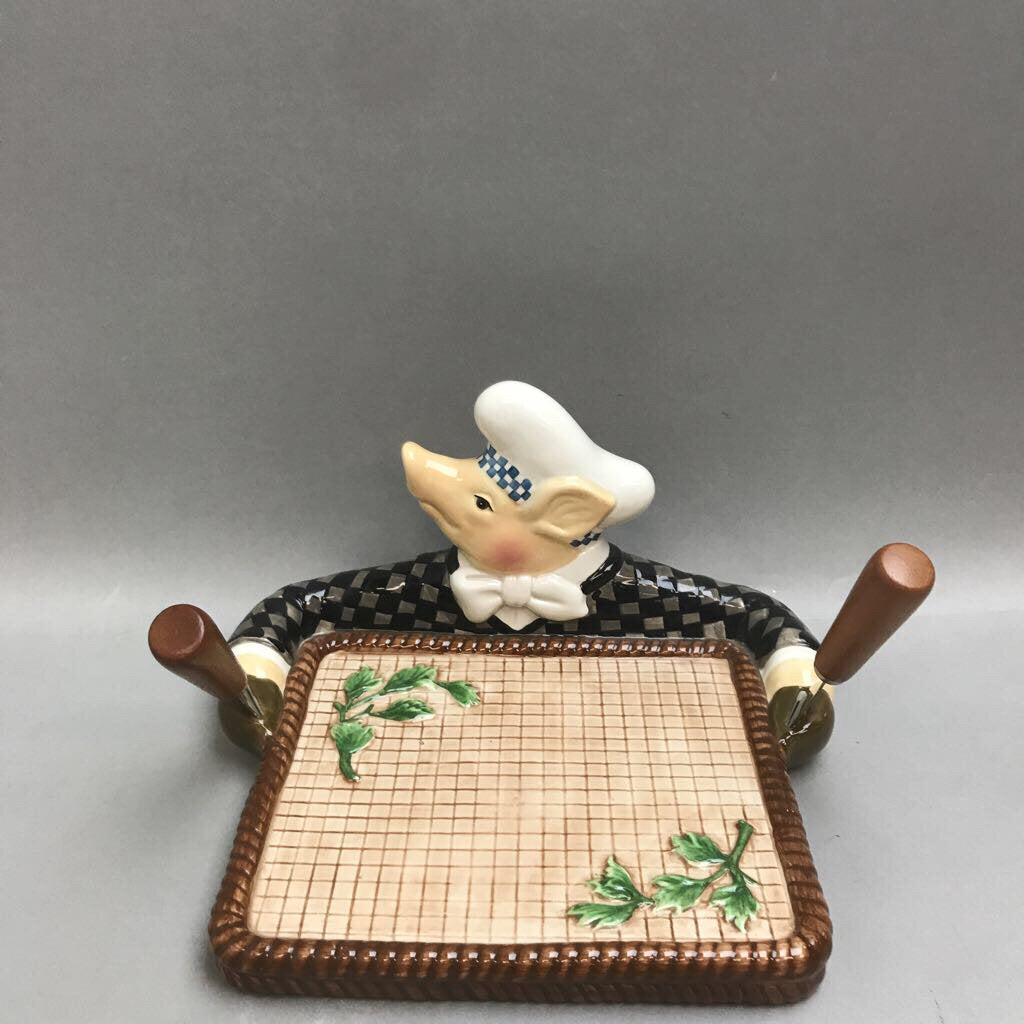 Department 56 Jam Bon Trivet Piglet Tray Cheese Plate with Knives (8