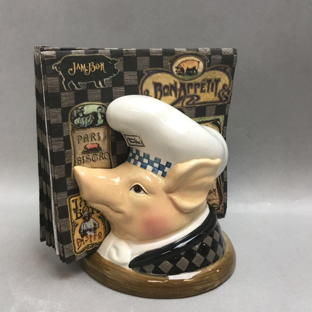 Department 56 Jam Bon Trivet Pig Napkin Holder with Napkins (6