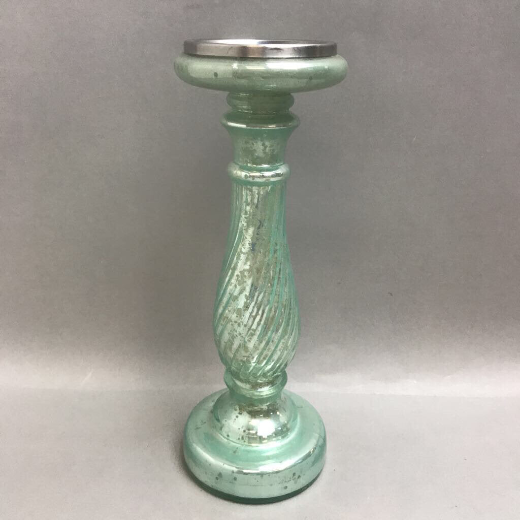 Green Mercury Glass Pillar Candle Holder Metal Top (12