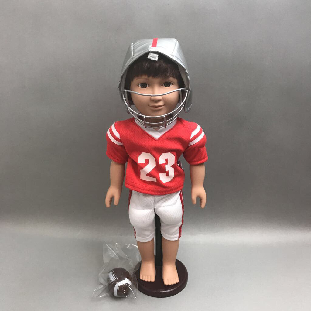 Cititoy Boy Doll; Short Brown Hair, Football Outfit (~18