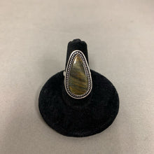 Load image into Gallery viewer, Silver Plated Tigers Eye Teardrop Ring sz 5 Adjustable
