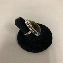 Load image into Gallery viewer, Silver Plated Tigers Eye Teardrop Ring sz 5 Adjustable
