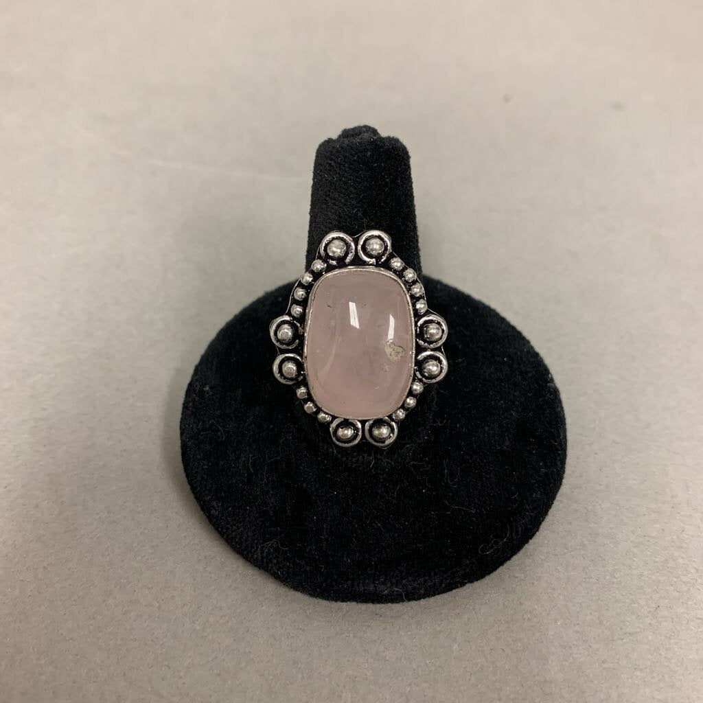 Silver Plated Rose Quartz Ring sz 6.5