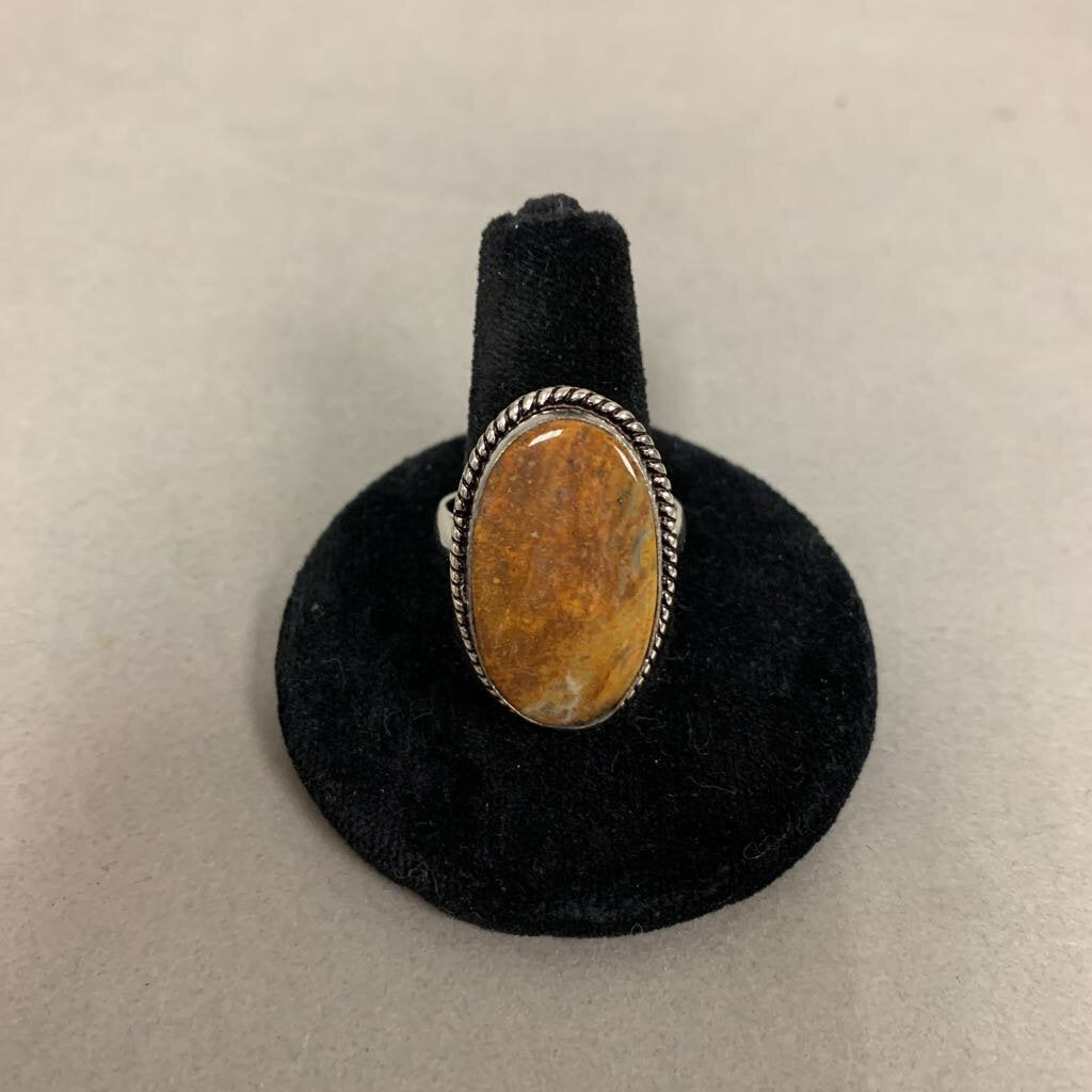 Silver Plated Bumble Bee Jasper Ring sz 9