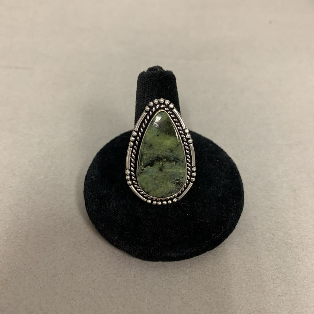 Silver Plated Green Jasper Ring sz 8