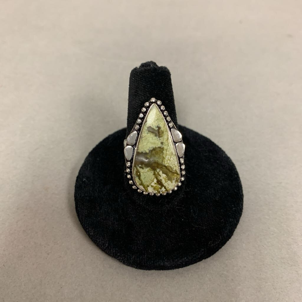 Silver Plated Green Jasper Ring sz 6 Adjustable