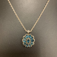 Load image into Gallery viewer, Sterling London Blue Topaz Flower Cluster Pendant on 18&quot; Chain
