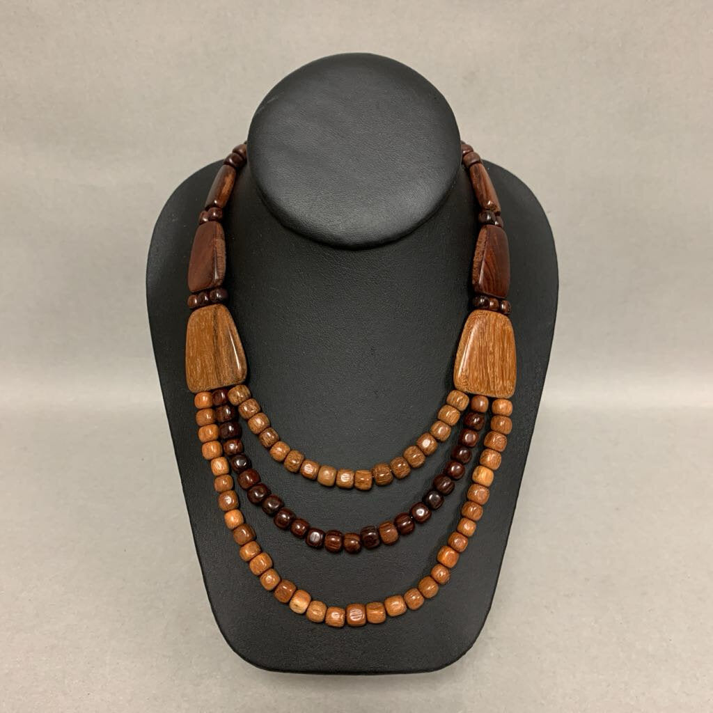 Vintage Mid Century Wood Bead Bib Necklace (19