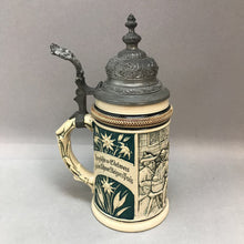 Load image into Gallery viewer, Vintage German Beer stein, Edelweiss Tavern Scene w/ Pewter Lid #516.
