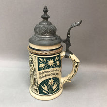 Load image into Gallery viewer, Vintage German Beer stein, Edelweiss Tavern Scene w/ Pewter Lid #516.
