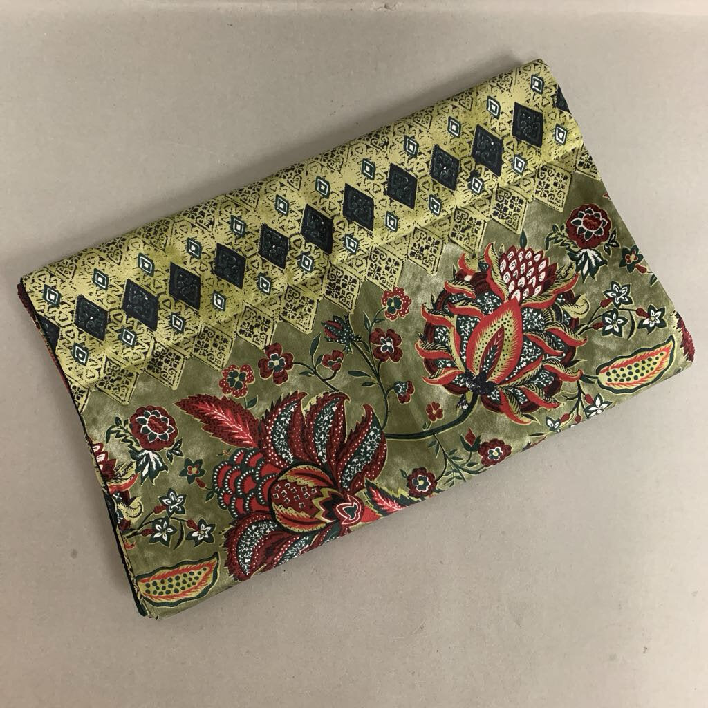 Green Pink Paisley Floral Silk Wool Lined Scarf