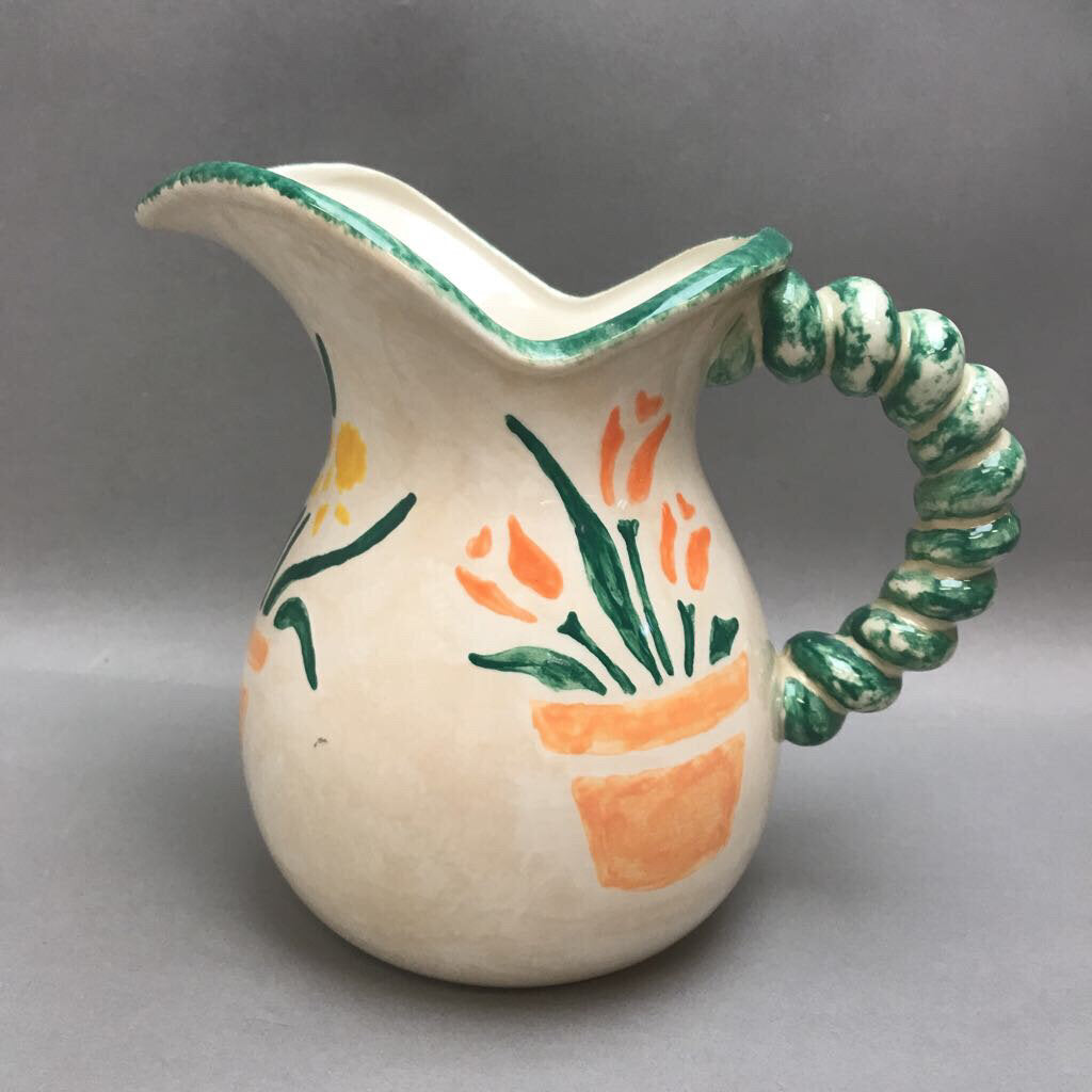 Pottery White with Green Pitcher (8