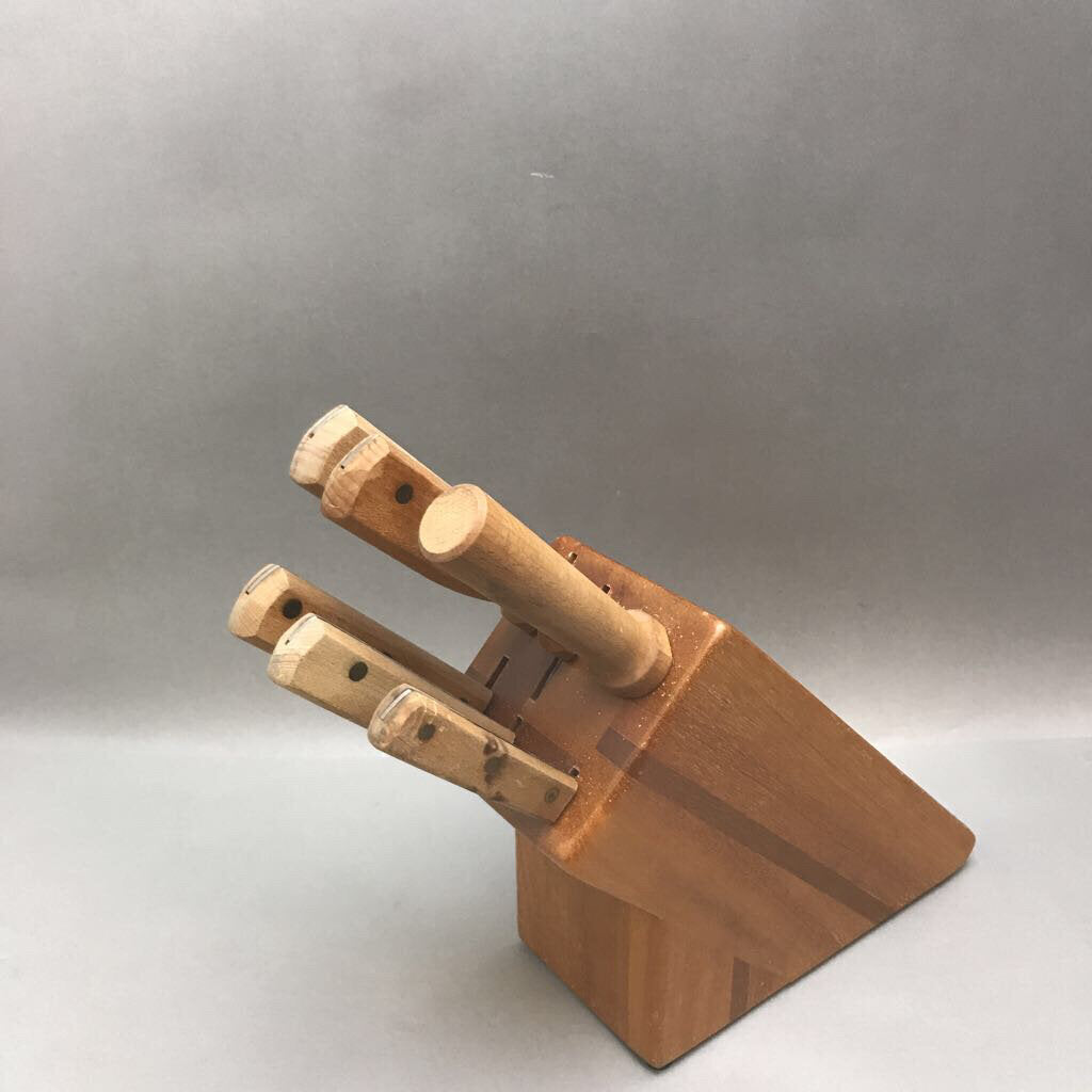 Vintage National Cutlery Knife Set 5 Knives in Wood Block