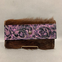 Load image into Gallery viewer, Dancing Cactus Brown Calf Hair Embossed Leather Organizer Wallet Clutch (5x8.5&quot;)
