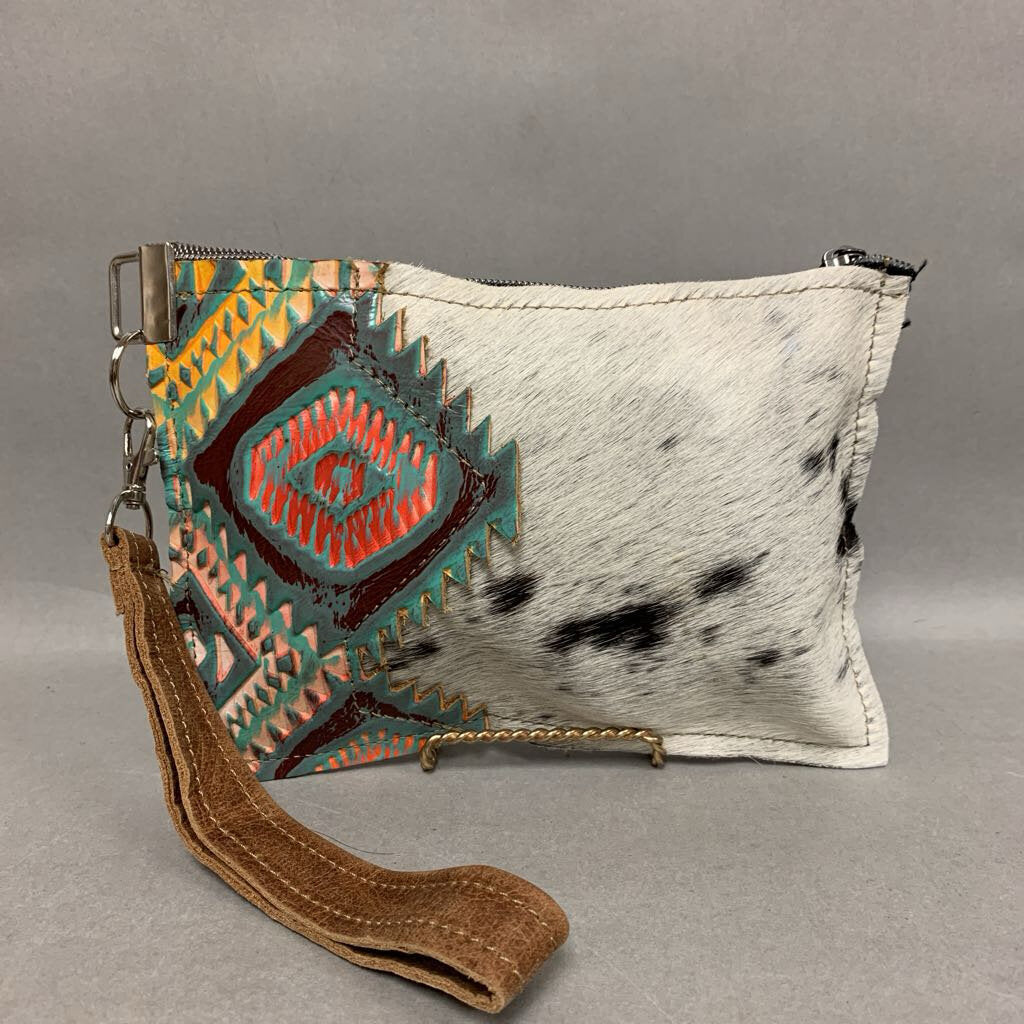Dancing Cactus Calf Hair Embossed Leather Wristlet Clutch Purse (6x8.5