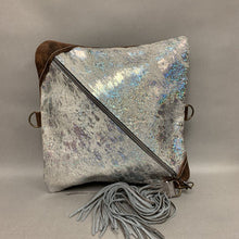 Load image into Gallery viewer, Dancing Cactus Silver Holographic Splatter Calf Hair Clip-on Crossbody Purse No Strap (11x11&quot;)
