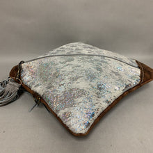 Load image into Gallery viewer, Dancing Cactus Silver Holographic Splatter Calf Hair Clip-on Crossbody Purse No Strap (11x11&quot;)
