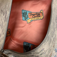 Load image into Gallery viewer, Dancing Cactus Silver Holographic Splatter Calf Hair Clip-on Crossbody Purse No Strap (11x11&quot;)
