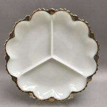 Load image into Gallery viewer, Vintage Fire King Milk Glass Gold Trimmed Divided Plate (10&quot;)
