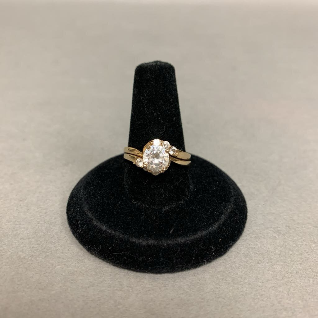 14K Gold Cubic Zirconia Engagement Wedding Ring Set sz 7 (4.8g)