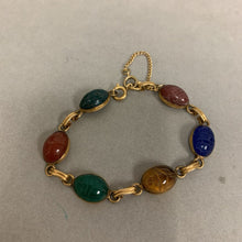 Load image into Gallery viewer, Vintage Gold Filled Carved Gemstone Scarab Link Bracelet (7.25&quot;)
