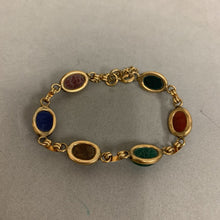 Load image into Gallery viewer, Vintage Gold Filled Carved Gemstone Scarab Link Bracelet (7.25&quot;)
