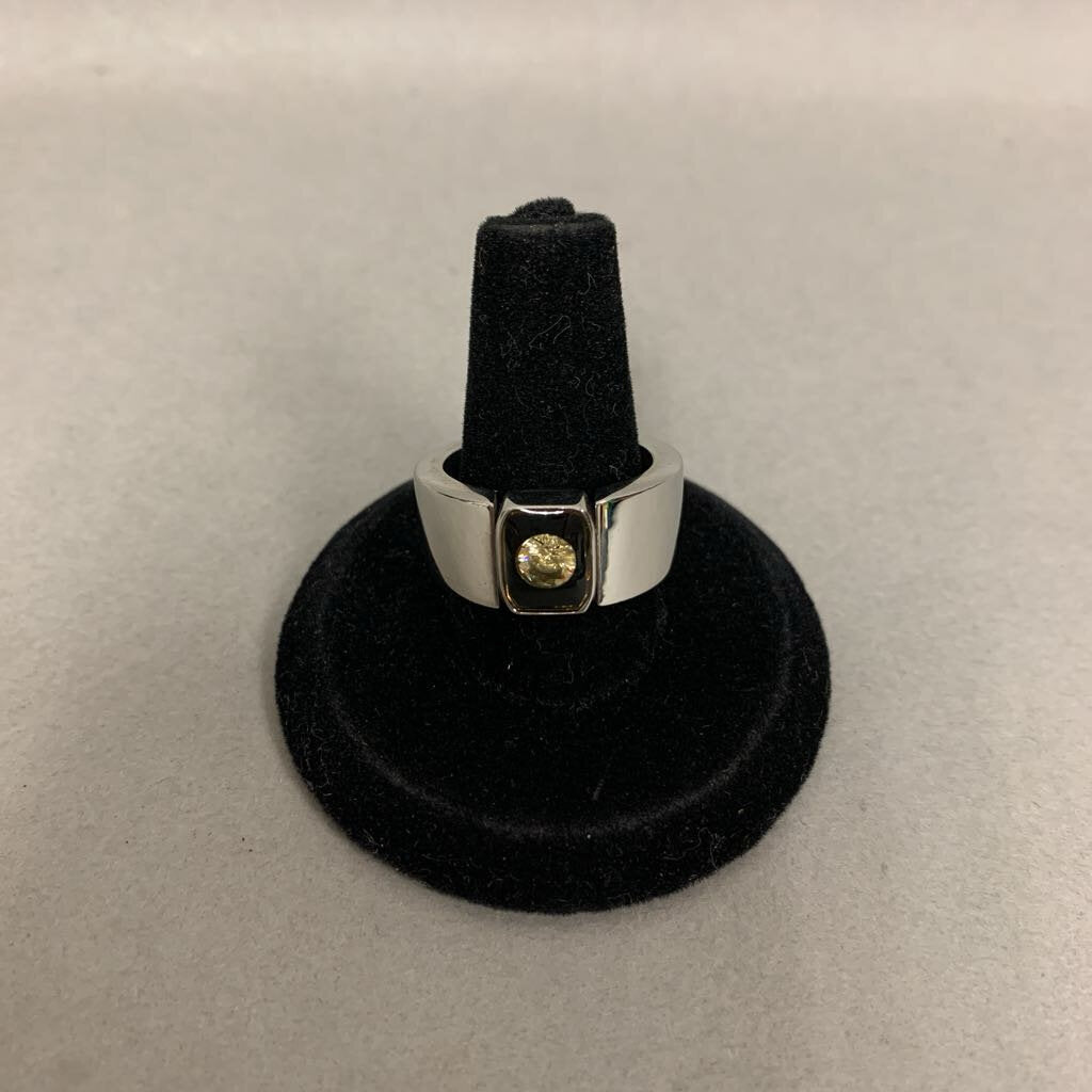 Vintage Speidel Stainless Steel CZ Resin Mod Ring sz 7