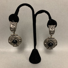 Load image into Gallery viewer, Vintage Antiqued Silvertone Faux Onyx Statement Clip Earrings (2.5")
