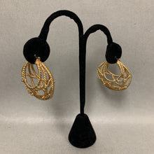 Load image into Gallery viewer, Vintage Monet Goldtone Textured Openwork Hoop Earrings (1.75")
