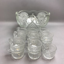 Load image into Gallery viewer, Vintage Pressed Glass Star Pattern Clear Punch Bowl with 17 Cups
