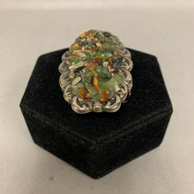 Load image into Gallery viewer, Vintage Silvertone Scroll Tigers Eye Green Agate Chip Inlay Belt Buckle (3.25&quot;)
