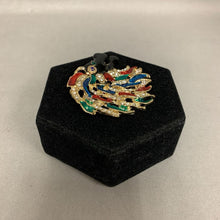 Load image into Gallery viewer, Lions Club International Goldtone Enamel Rhinestone Lion Head Brooch Pin (2.5")
