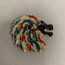 Load image into Gallery viewer, Lions Club International Goldtone Enamel Rhinestone Lion Head Brooch Pin (2.5")
