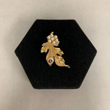 Load image into Gallery viewer, Lions Club International Goldtone Leaf Faux Pearl Rhinestone Brooch Pin (2&quot;)
