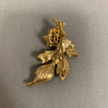 Load image into Gallery viewer, Lions Club International Goldtone Leaf Faux Pearl Rhinestone Brooch Pin (2&quot;)
