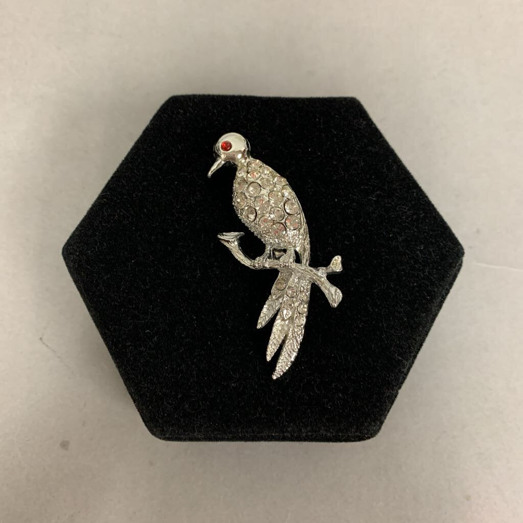 Vintage Bird on Branch Pave Rhinestone Brooch Pin (2.5