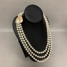 Load image into Gallery viewer, Vintage 80s Couture Enamel Faux Pearl Rhinestone Triple Strand Necklace (30&quot;)
