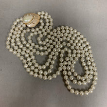 Load image into Gallery viewer, Vintage 80s Couture Enamel Faux Pearl Rhinestone Triple Strand Necklace (30&quot;)
