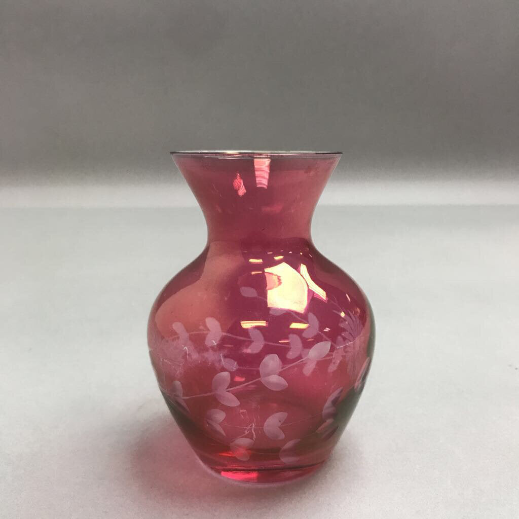 Cranberry Cut Glass Vase (4.5in)