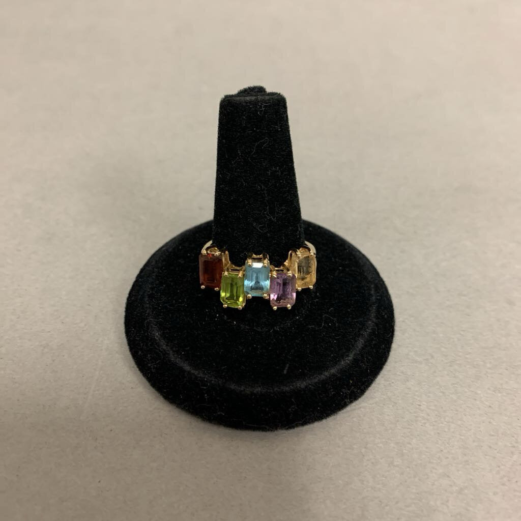 10K Gold Garnet Topaz Amethyst Peridot Citrine Ring sz 8 (3.0g)