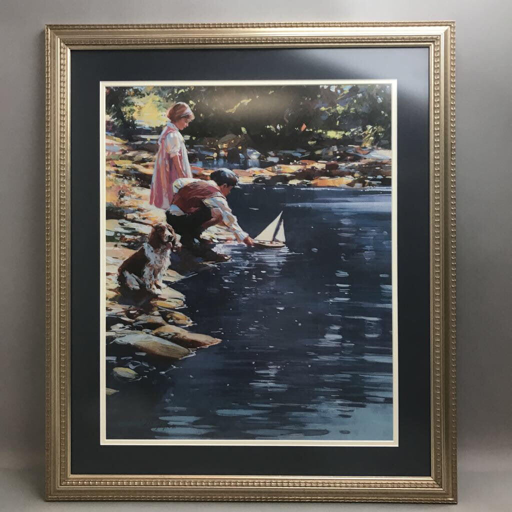 Gold Framed Taking Sail Boat for A Trial Run Print (28x24)