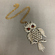 Load image into Gallery viewer, Vintage Articulated Goldtone White Enamel Owl Necklace (4.5&quot; on 24&quot; Chain)
