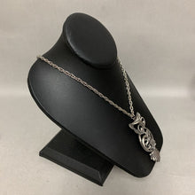 Load image into Gallery viewer, Vintage Torino Pewter Scrolled Design Owl Necklace (3" on 24" Chain)
